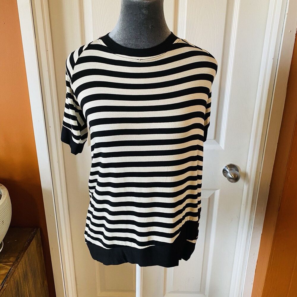 P.S. Kate Women’s Size Large Blouse NWT Striped Round Neck Short Sleeve